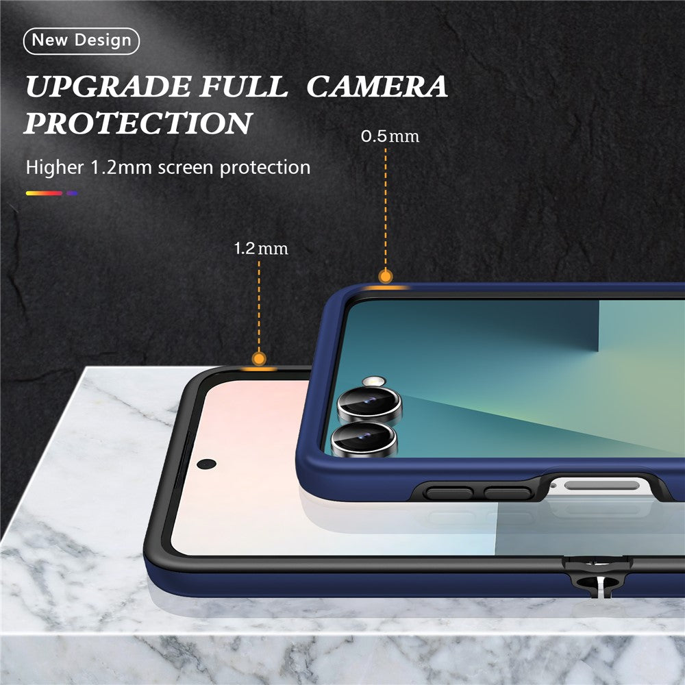 For Samsung Galaxy Z Flip7 5G Case PC + TPU Phone Cover with Rotatable Ring Holder - Blue