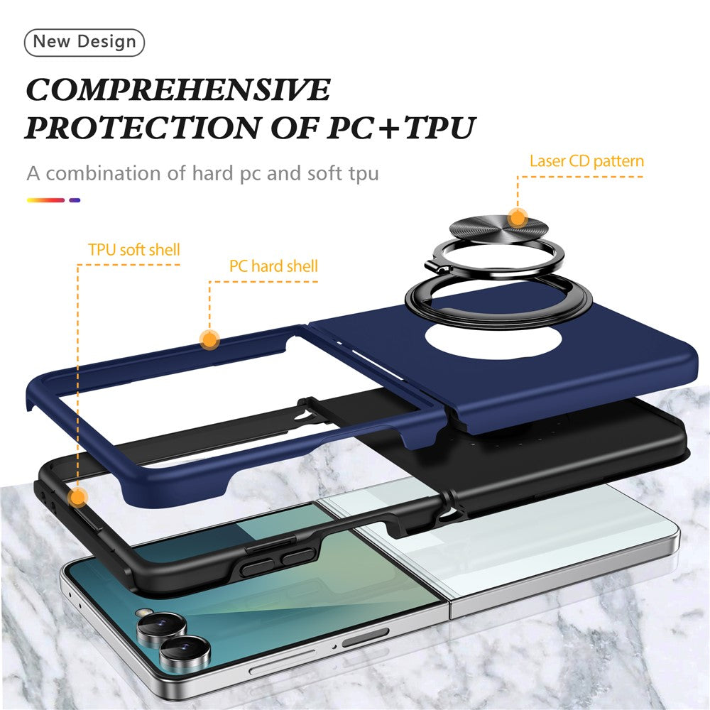 For Samsung Galaxy Z Flip7 5G Case PC + TPU Phone Cover with Rotatable Ring Holder - Blue