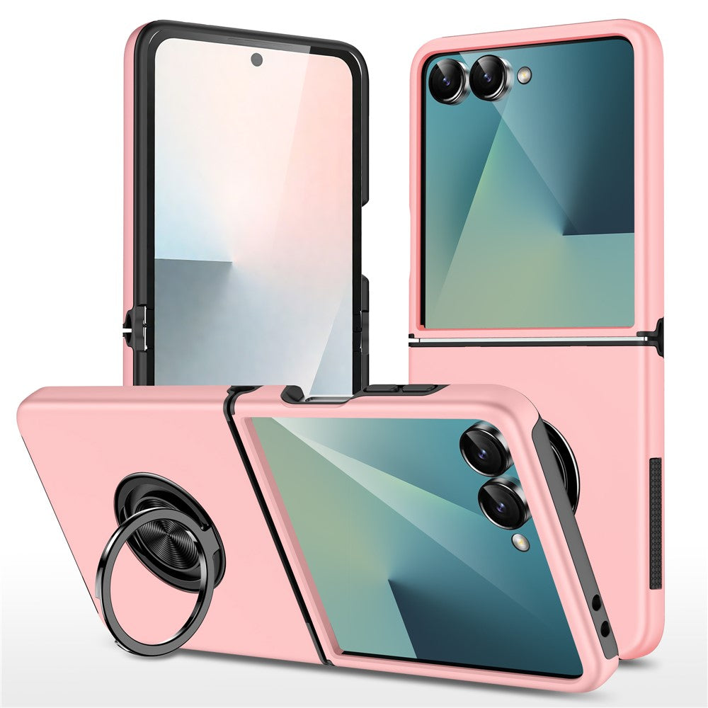 For Samsung Galaxy Z Flip7 5G Case PC + TPU Phone Cover with Rotatable Ring Holder - Rose Gold