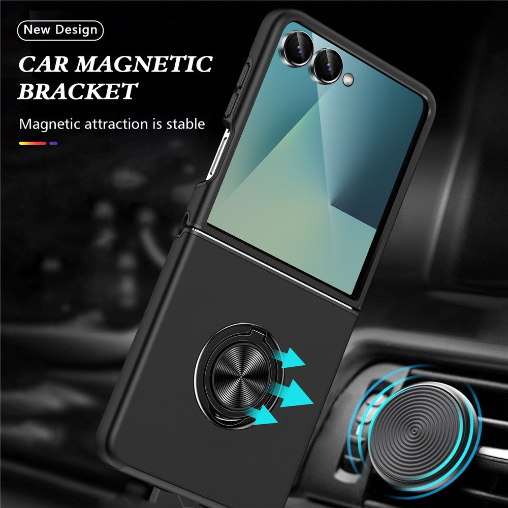 For Samsung Galaxy Z Flip7 5G Case PC + TPU Phone Cover with Rotatable Ring Holder - Black