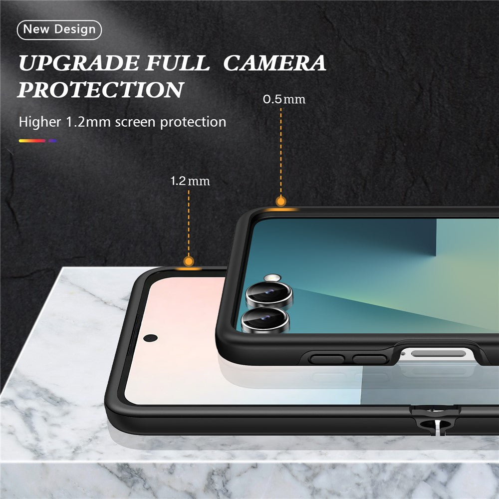 For Samsung Galaxy Z Flip7 5G Case PC + TPU Phone Cover with Rotatable Ring Holder - Black