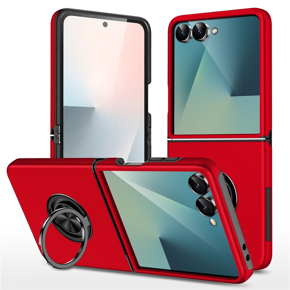 For Samsung Galaxy Z Flip7 5G Case PC + TPU Phone Cover with Rotatable Ring Holder - Red