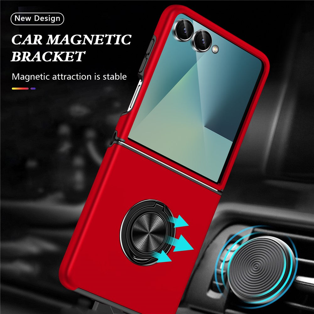 For Samsung Galaxy Z Flip7 5G Case PC + TPU Phone Cover with Rotatable Ring Holder - Red