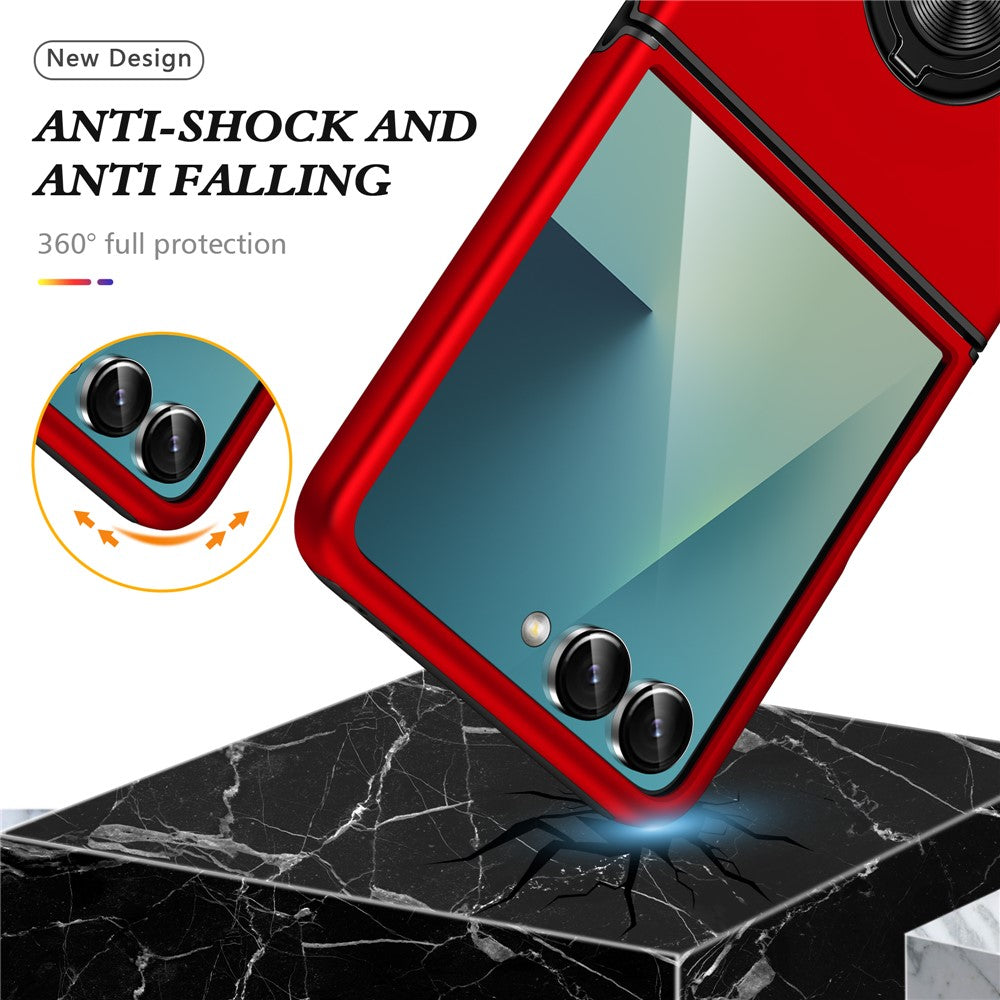 For Samsung Galaxy Z Flip7 5G Case PC + TPU Phone Cover with Rotatable Ring Holder - Red