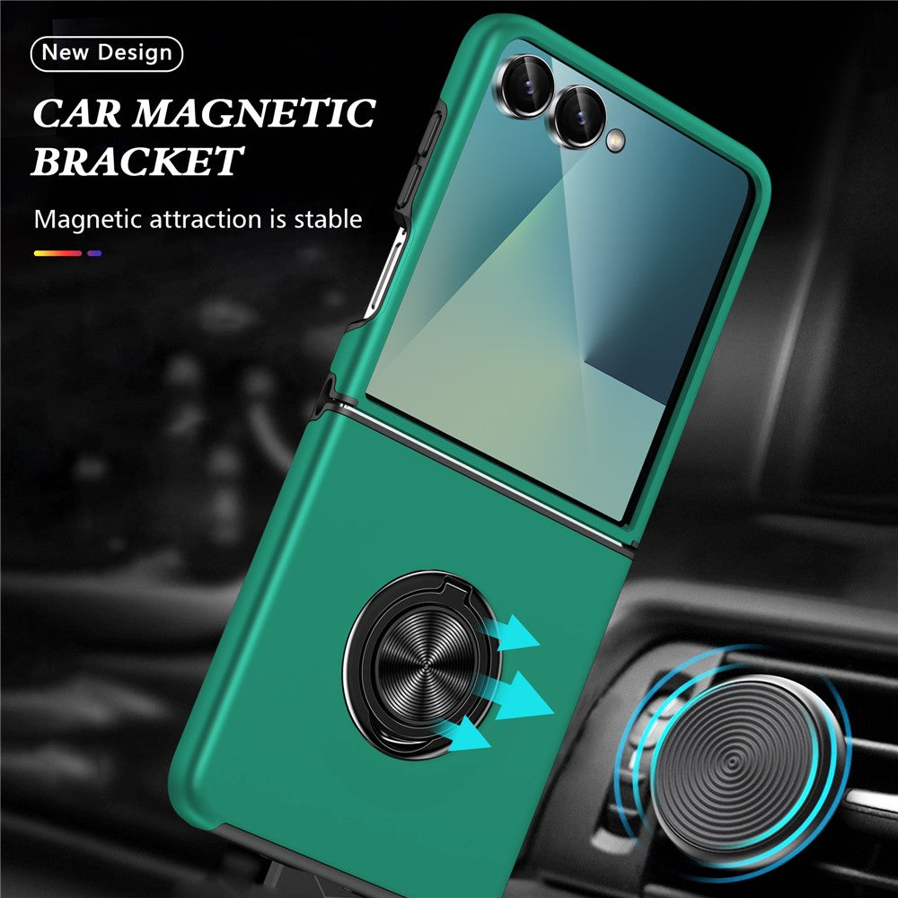 For Samsung Galaxy Z Flip7 5G Case PC + TPU Phone Cover with Rotatable Ring Holder - Blackish Green