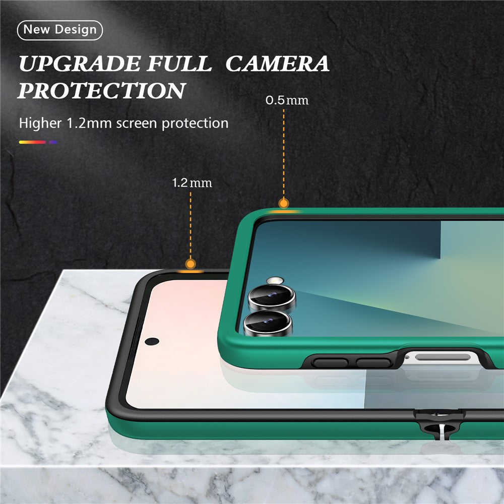For Samsung Galaxy Z Flip7 5G Case PC + TPU Phone Cover with Rotatable Ring Holder - Blackish Green