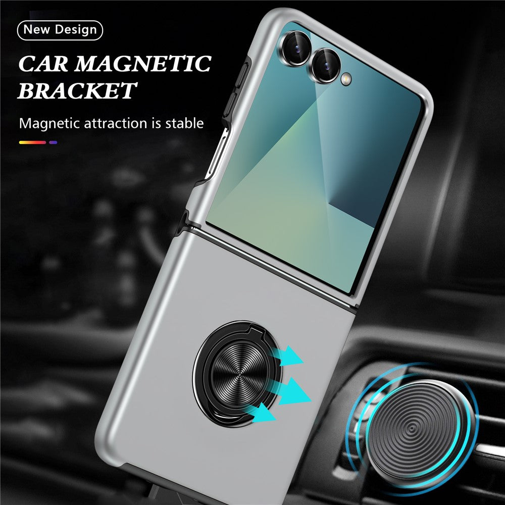 For Samsung Galaxy Z Flip7 5G Case PC + TPU Phone Cover with Rotatable Ring Holder - Silver