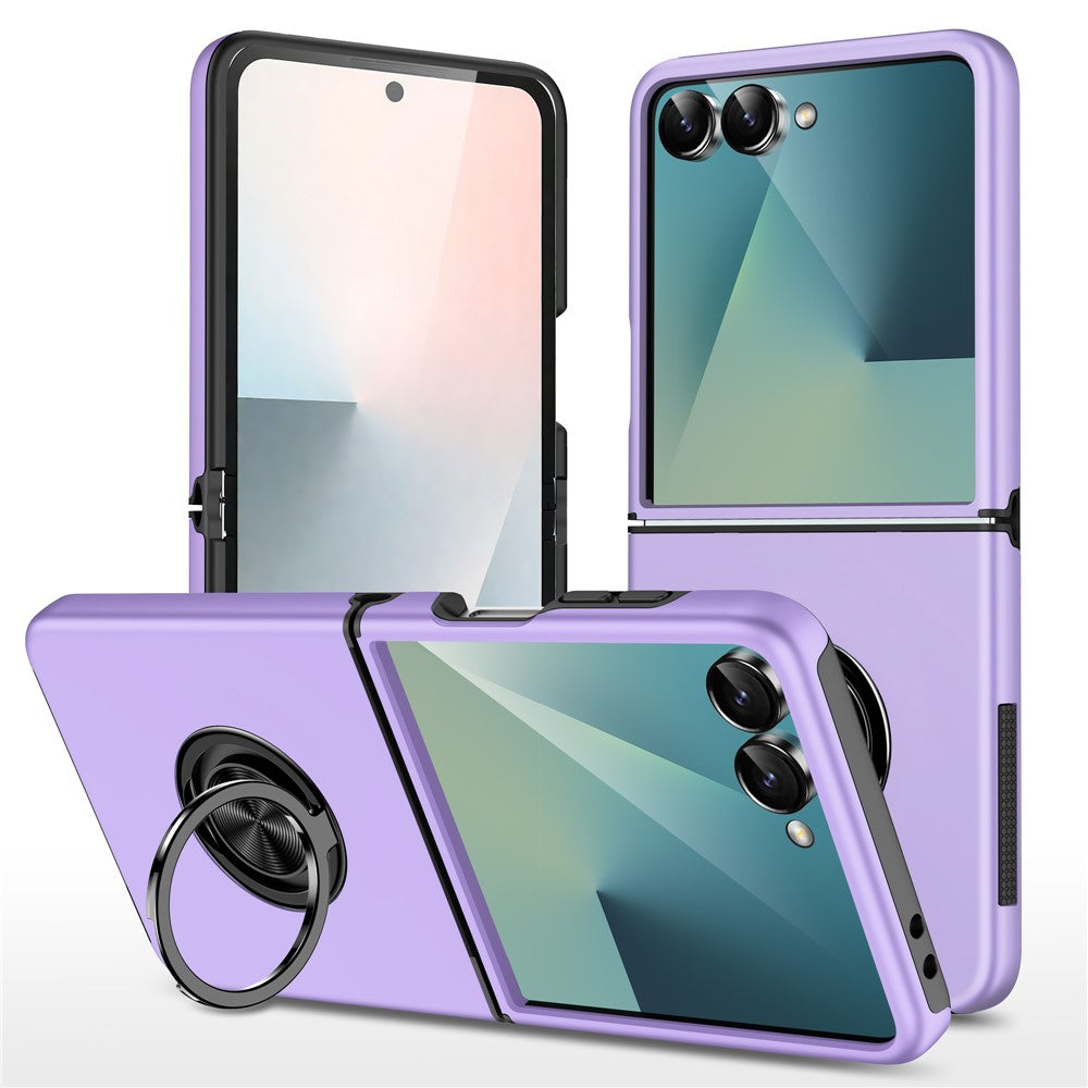 For Samsung Galaxy Z Flip7 5G Case PC + TPU Phone Cover with Rotatable Ring Holder - Purple