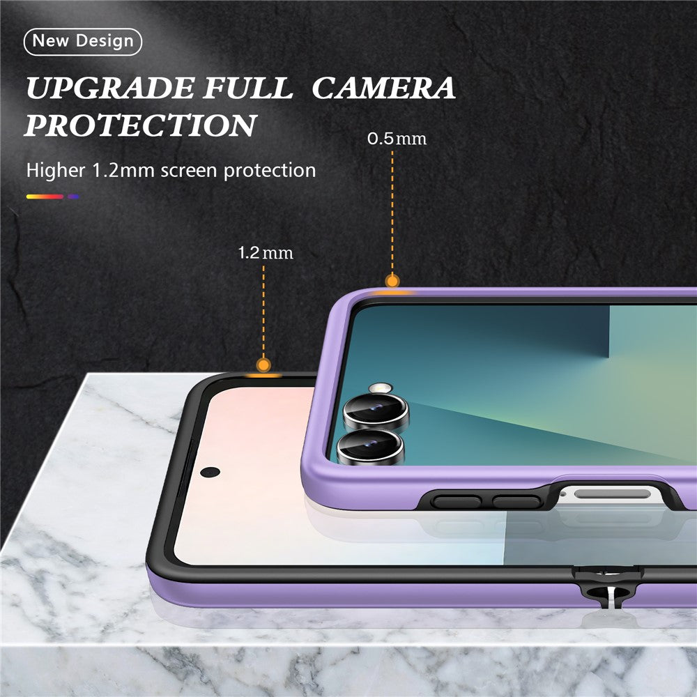For Samsung Galaxy Z Flip7 5G Case PC + TPU Phone Cover with Rotatable Ring Holder - Purple