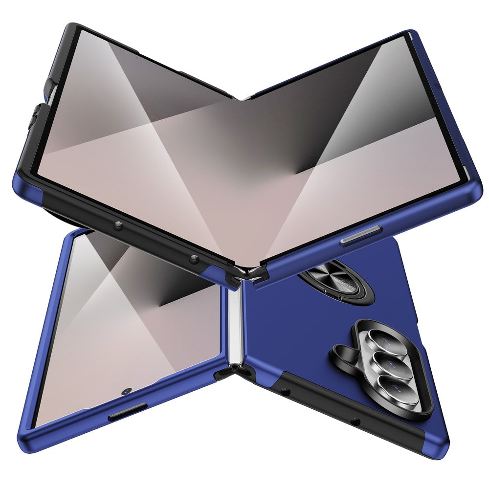 For Samsung Galaxy Z Fold7 5G Case PC + TPU Phone Cover with Rotatable Ring Holder - Blue