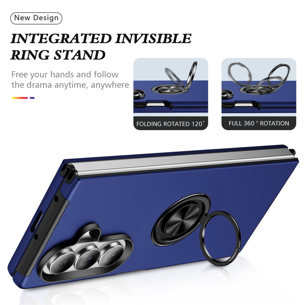 For Samsung Galaxy Z Fold7 5G Case PC + TPU Phone Cover with Rotatable Ring Holder - Blue