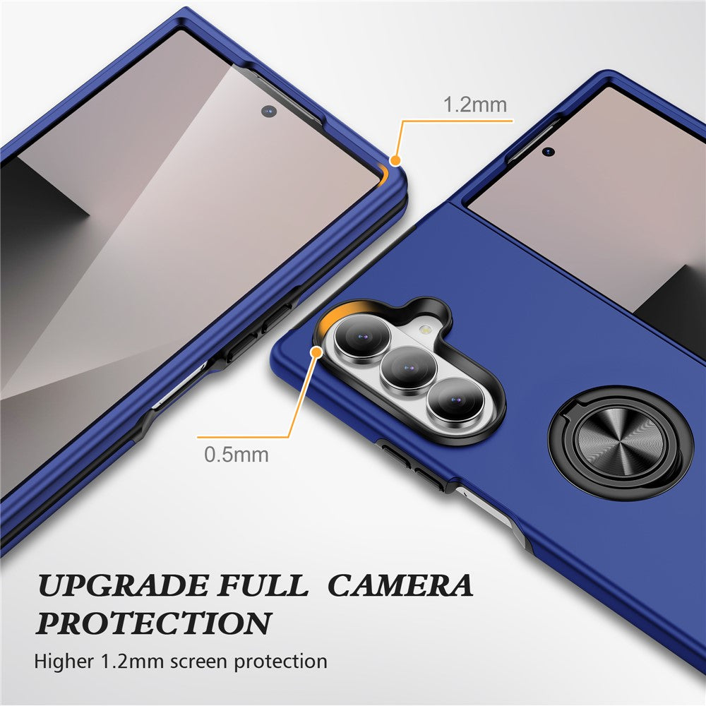 For Samsung Galaxy Z Fold7 5G Case PC + TPU Phone Cover with Rotatable Ring Holder - Blue