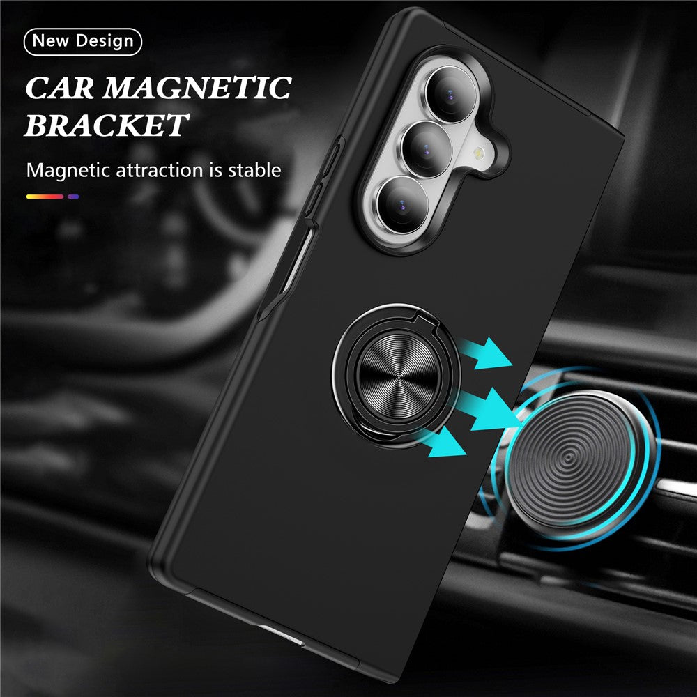 For Samsung Galaxy Z Fold7 5G Case PC + TPU Phone Cover with Rotatable Ring Holder - Black