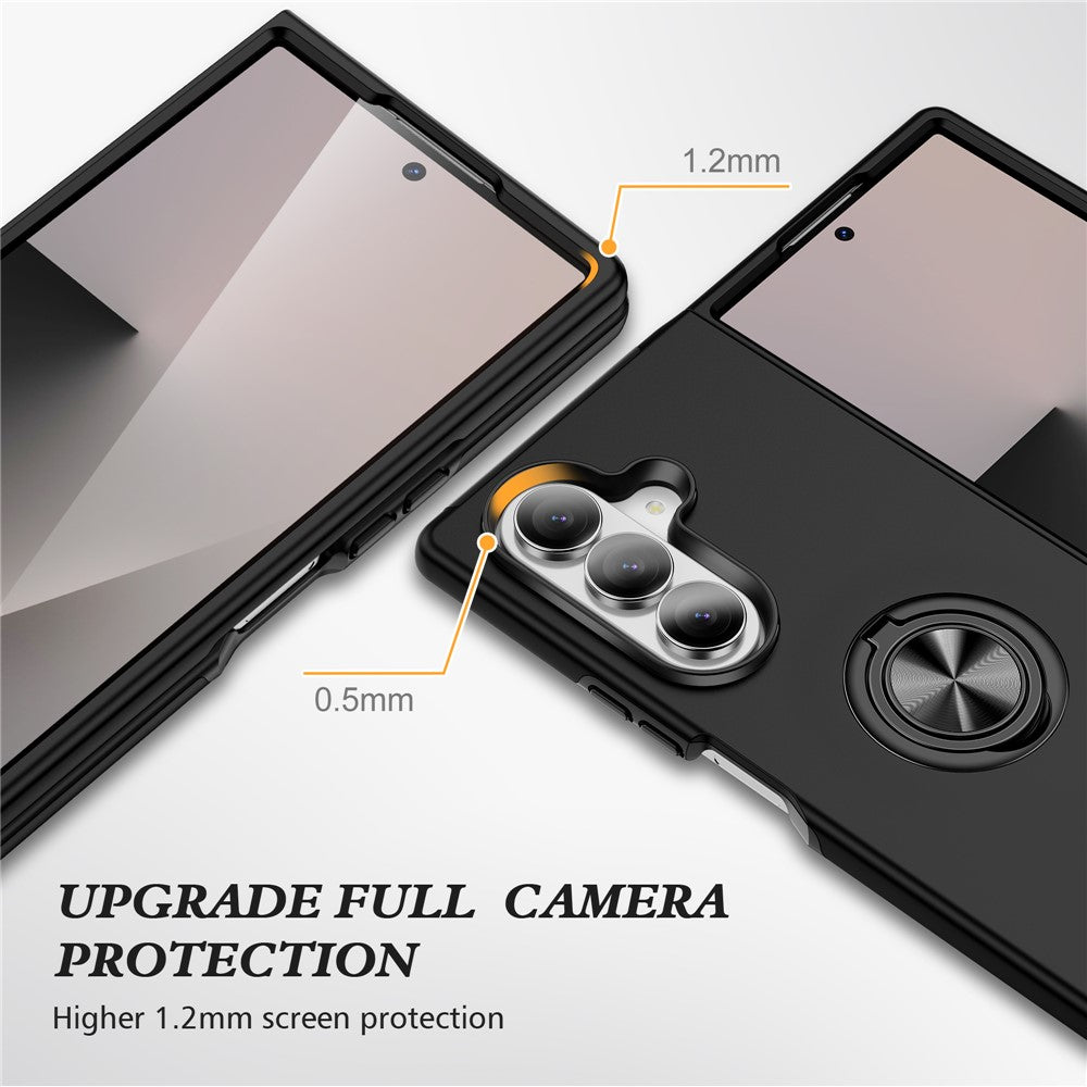 For Samsung Galaxy Z Fold7 5G Case PC + TPU Phone Cover with Rotatable Ring Holder - Black