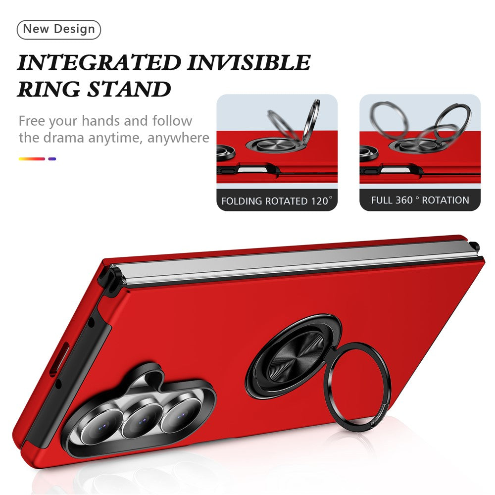 For Samsung Galaxy Z Fold7 5G Case PC + TPU Phone Cover with Rotatable Ring Holder - Red