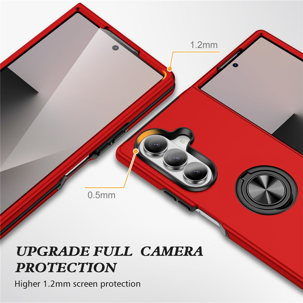 For Samsung Galaxy Z Fold7 5G Case PC + TPU Phone Cover with Rotatable Ring Holder - Red