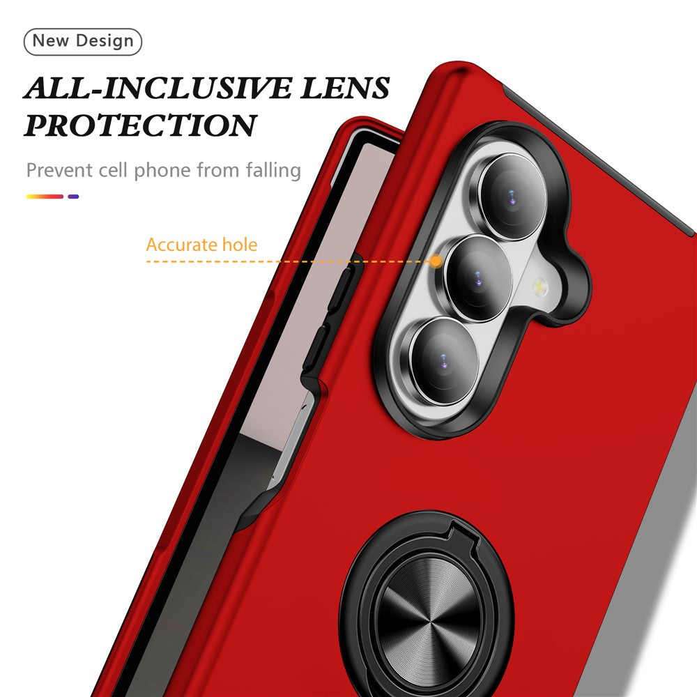 For Samsung Galaxy Z Fold7 5G Case PC + TPU Phone Cover with Rotatable Ring Holder - Red