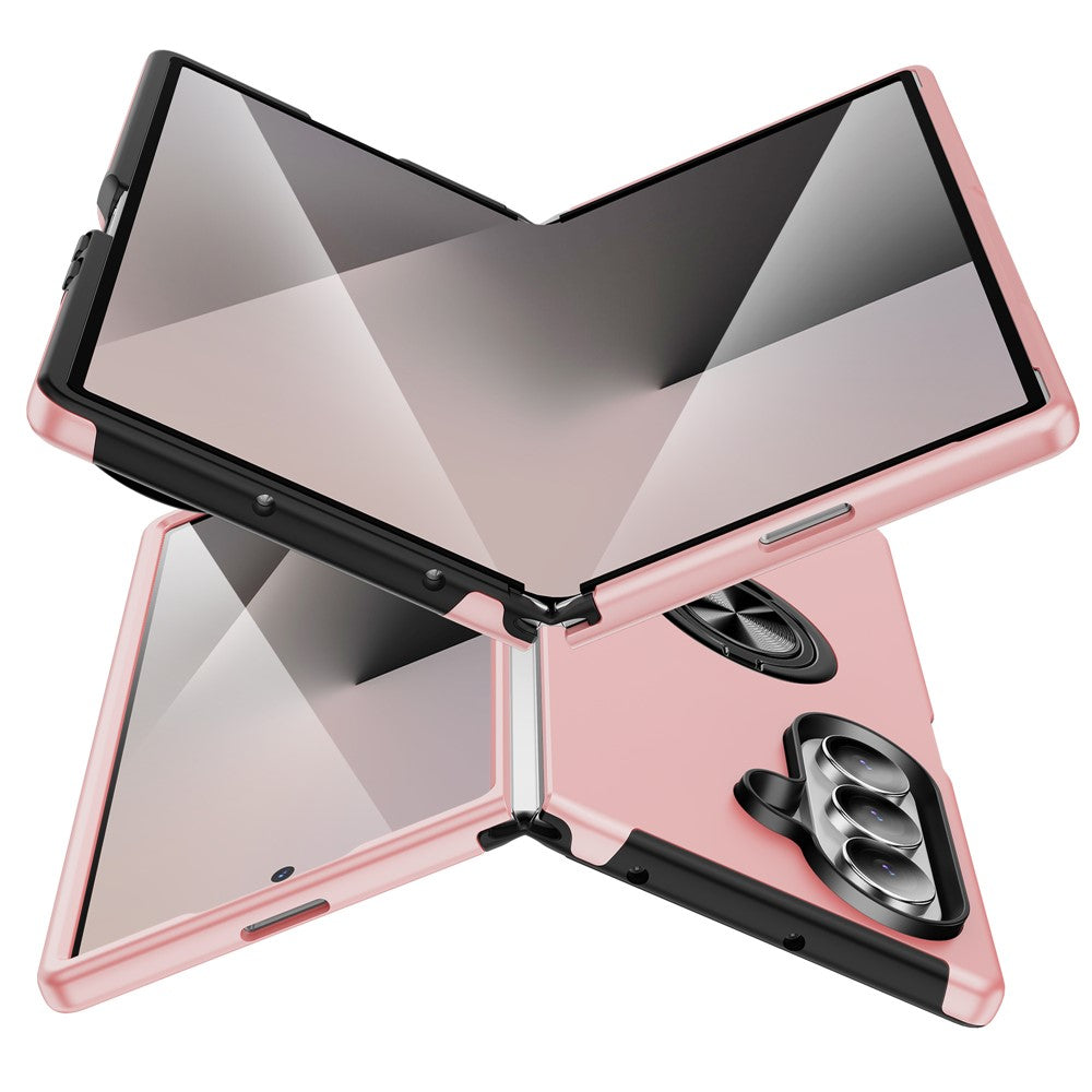 For Samsung Galaxy Z Fold7 5G Case PC + TPU Phone Cover with Rotatable Ring Holder - Rose Gold