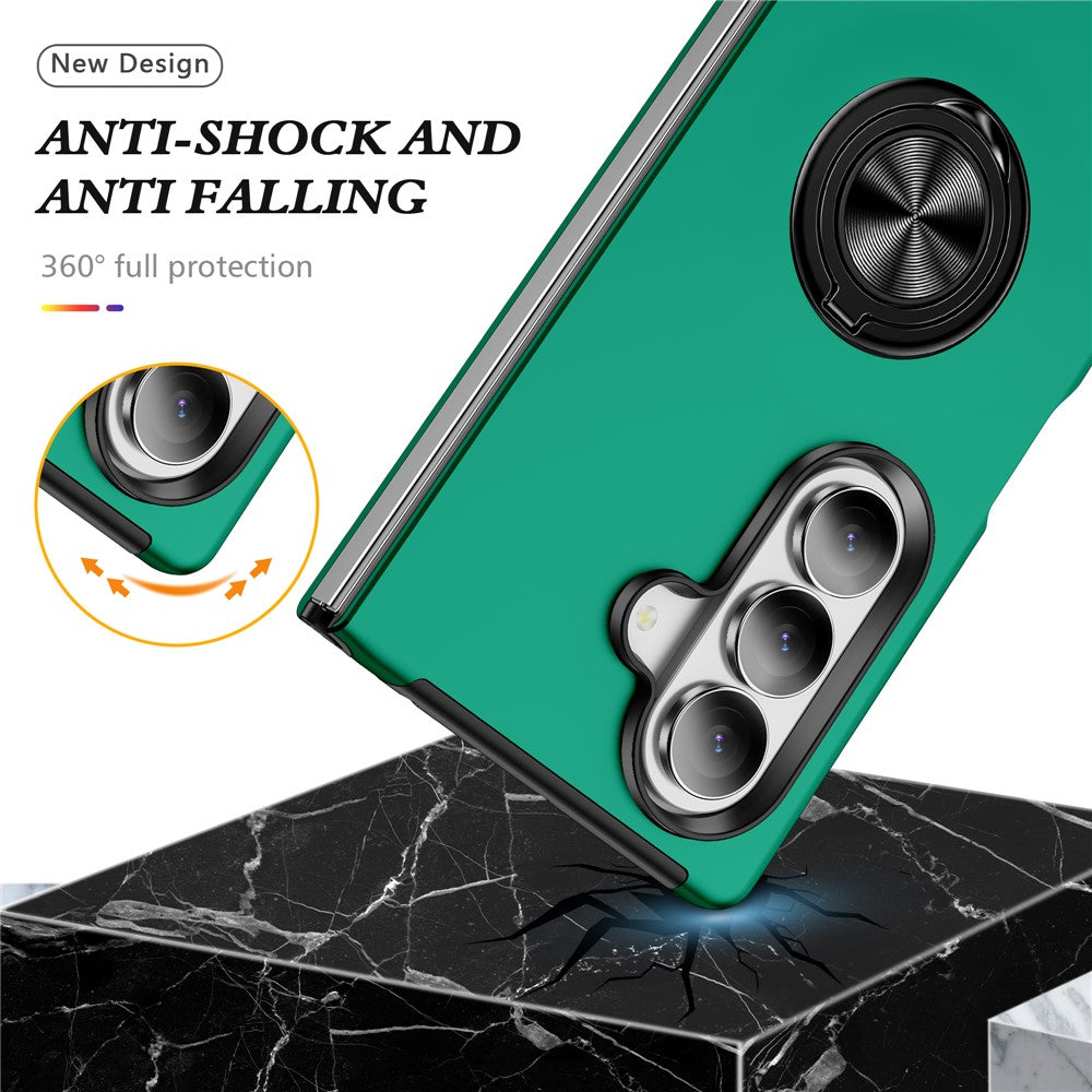 For Samsung Galaxy Z Fold7 5G Case PC + TPU Phone Cover with Rotatable Ring Holder - Blackish Green