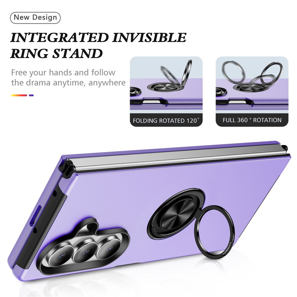 For Samsung Galaxy Z Fold7 5G Case PC + TPU Phone Cover with Rotatable Ring Holder - Purple