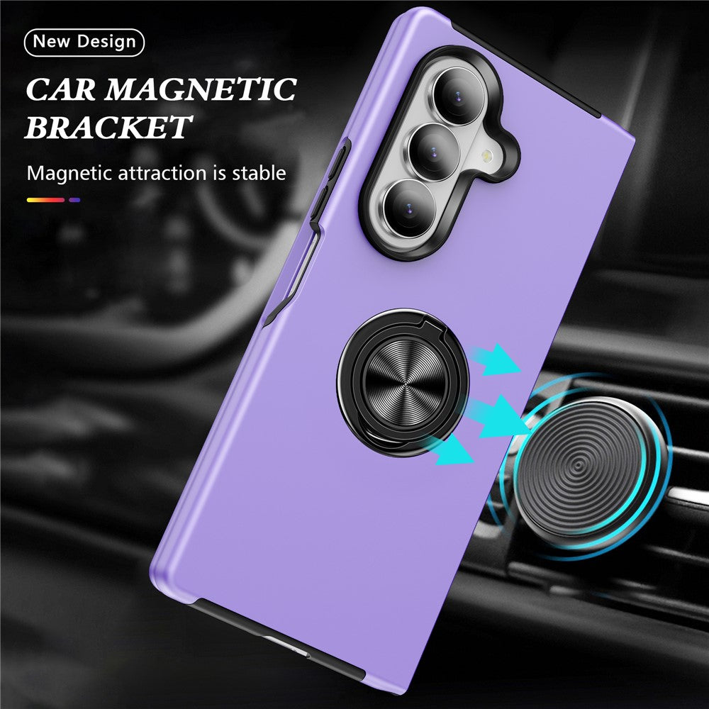 For Samsung Galaxy Z Fold7 5G Case PC + TPU Phone Cover with Rotatable Ring Holder - Purple