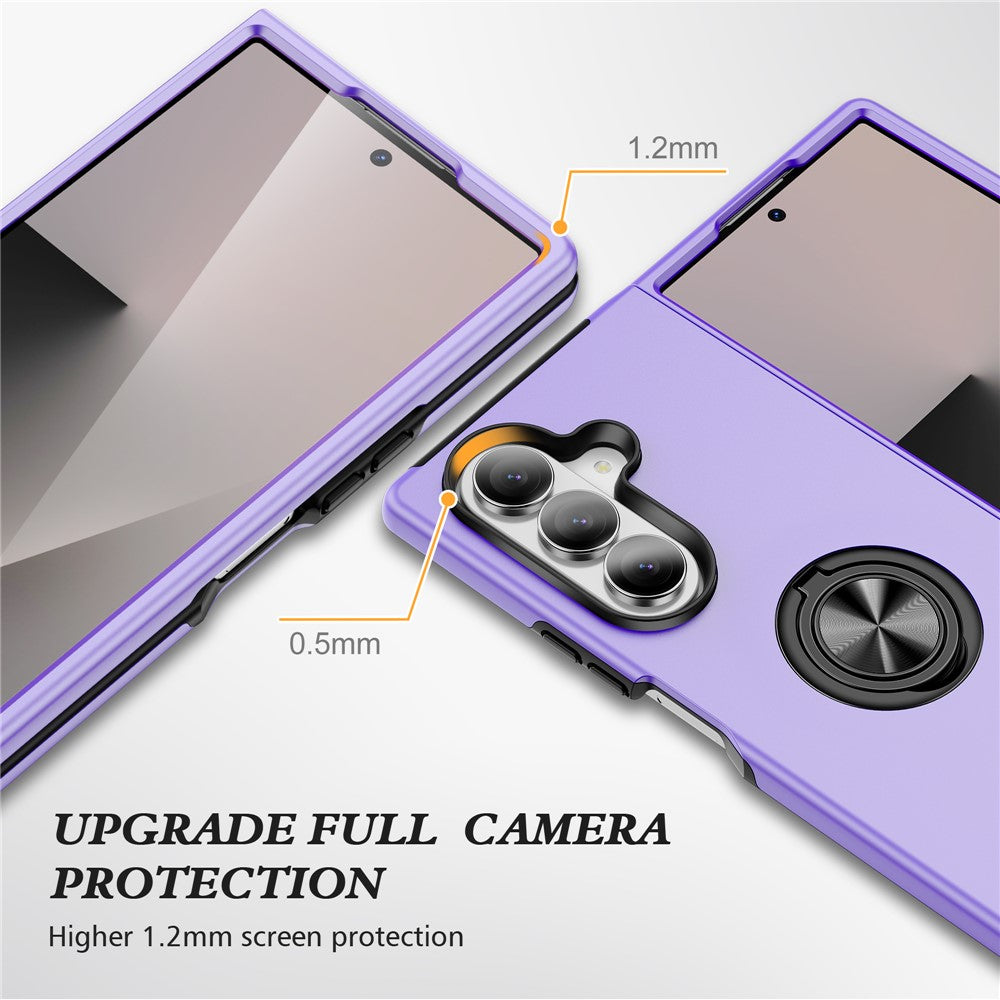 For Samsung Galaxy Z Fold7 5G Case PC + TPU Phone Cover with Rotatable Ring Holder - Purple