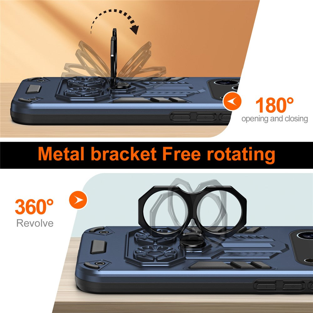 For iPhone 17 Pro Max Case Ring Holder Kickstand PC + TPU Shockproof Phone Cover - Navy Blue