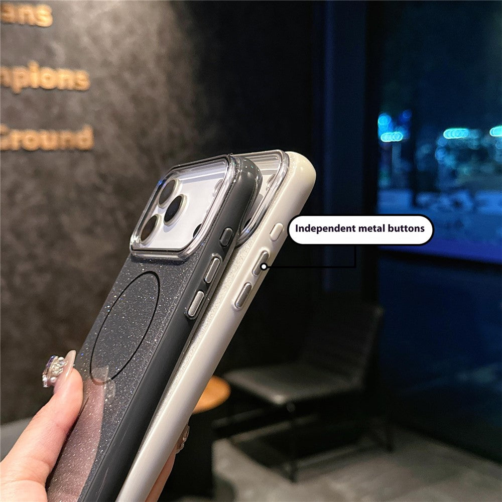 For iPhone 17 Pro Max Case Compatible with MagSafe Glitter Design IMD TPU + PC Phone Back Cover - Grey