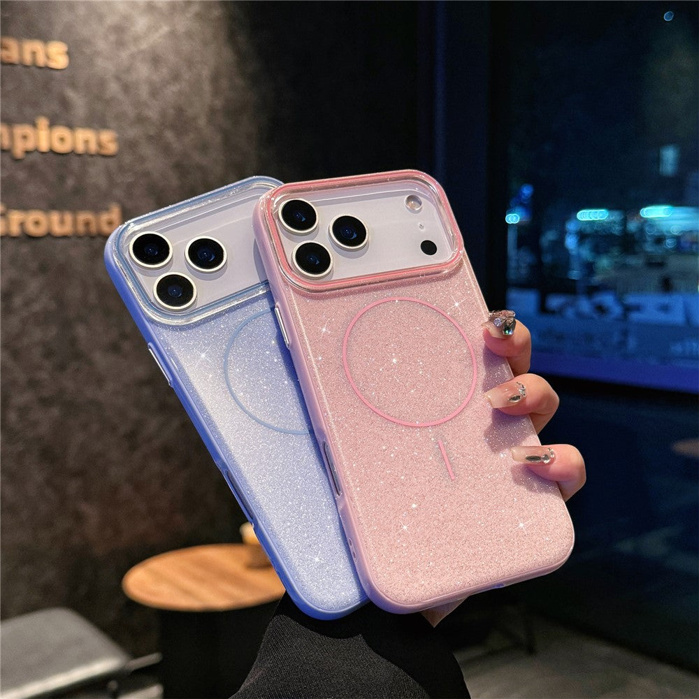 For iPhone 17 Pro Max Case Compatible with MagSafe Glitter Design IMD TPU + PC Phone Back Cover - Blue