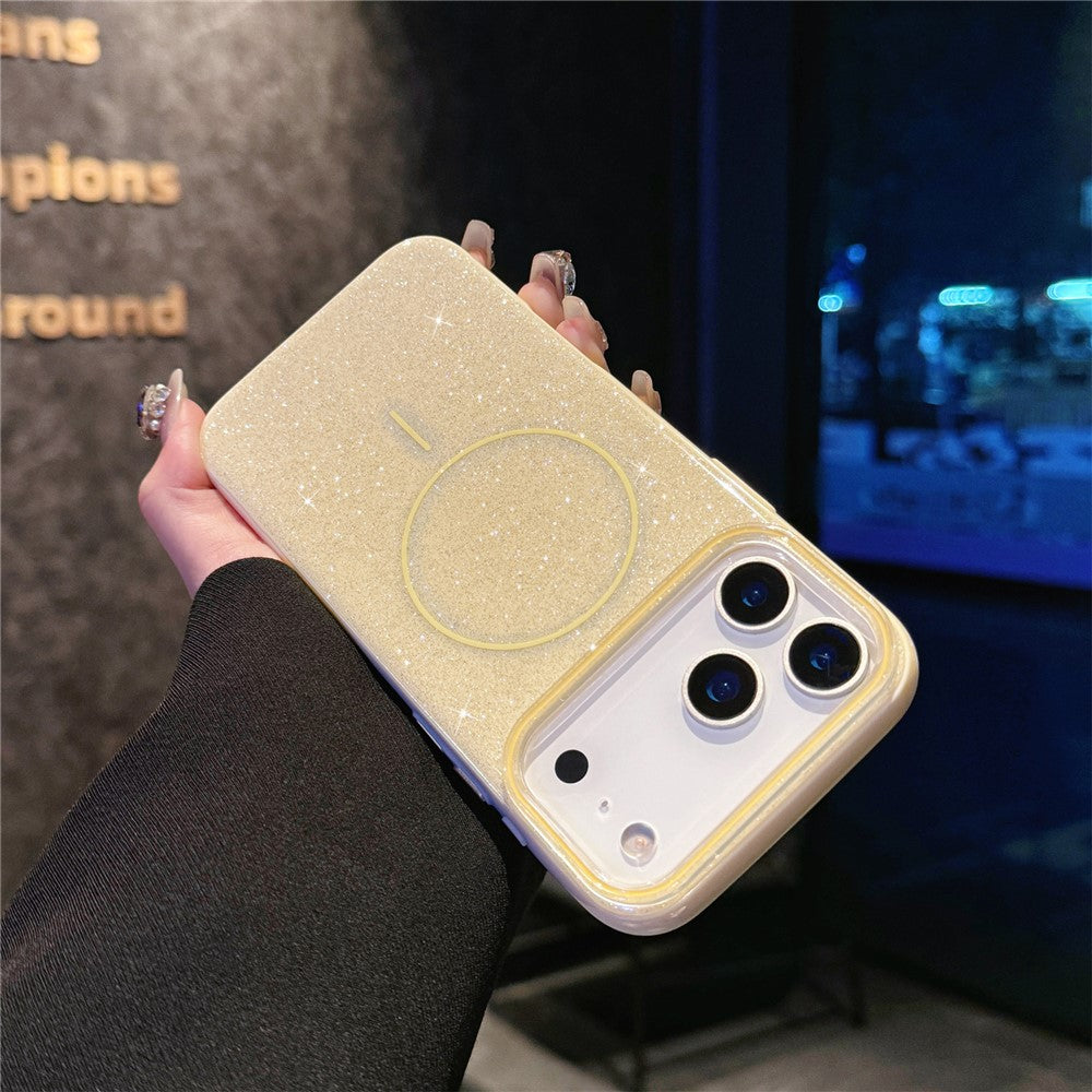 For iPhone 17 Pro Max Case Compatible with MagSafe Glitter Design IMD TPU + PC Phone Back Cover - Yellow