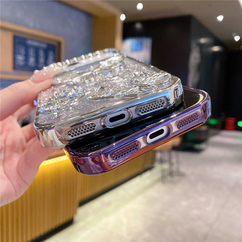 For iPhone 17 Pro Max Case 3D Butterfly TPU Phone Cover with Gradient Glitter Paper - Silver