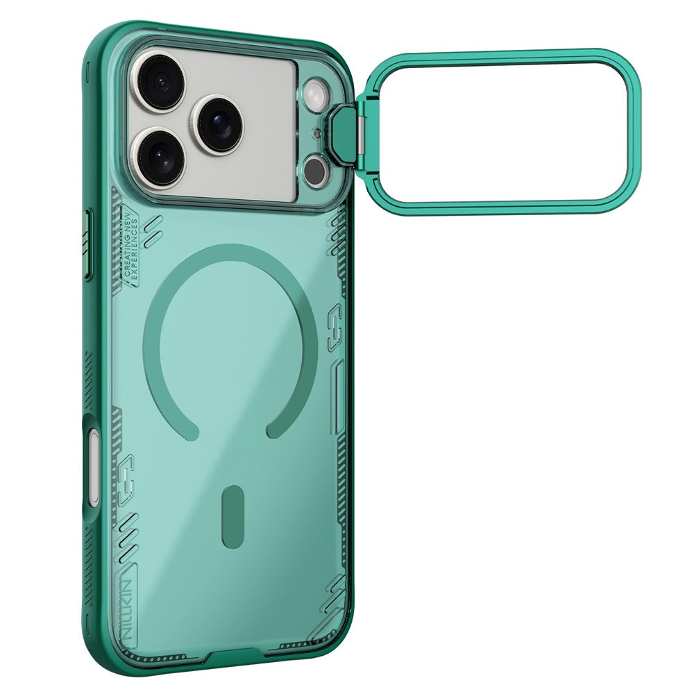 NILLKIN Iceblade CamProp For iPhone 17 Pro Max Magnetic Case Clear Lens Lid Kickstand PC TPU Phone Cover - Green