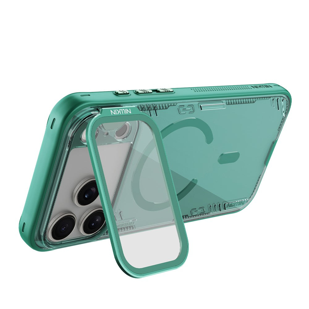 NILLKIN Iceblade CamProp For iPhone 17 Pro Max Magnetic Case Clear Lens Lid Kickstand PC TPU Phone Cover - Green