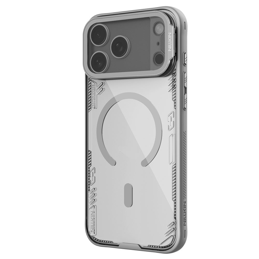 NILLKIN Iceblade CamProp For iPhone 17 Pro Max Magnetic Case Clear Lens Lid Kickstand PC TPU Phone Cover - Grey
