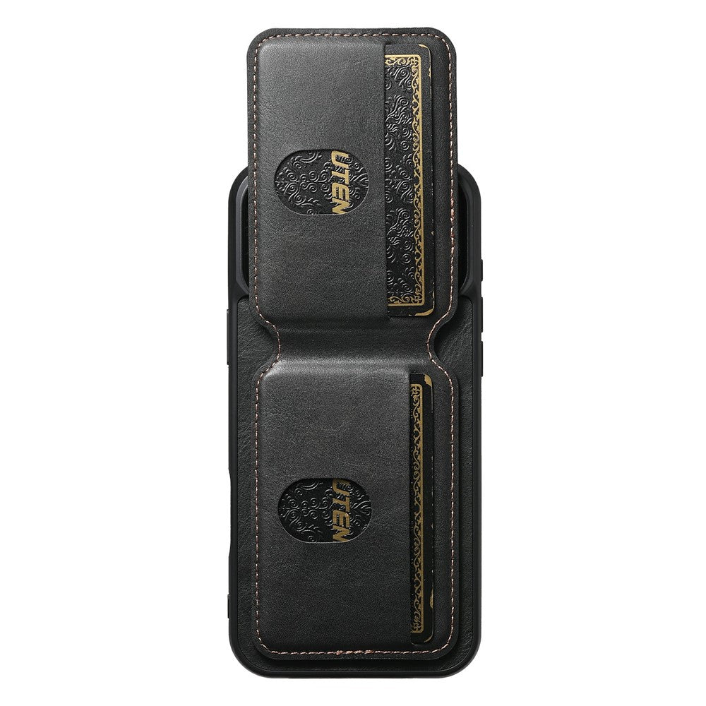 SUTENI H02 For iPhone 17 Pro Max Case Waxy Texture Leather + TPU Card Slots Kickstand Phone Cover - Black