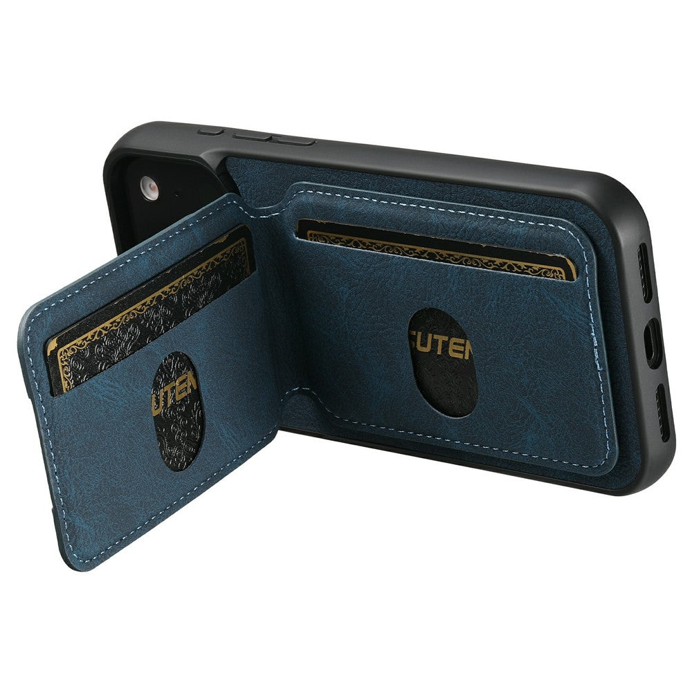SUTENI H02 For iPhone 17 Pro Max Case Card Slots Kickstand Litchi Texture Leather + TPU Cover - Blue