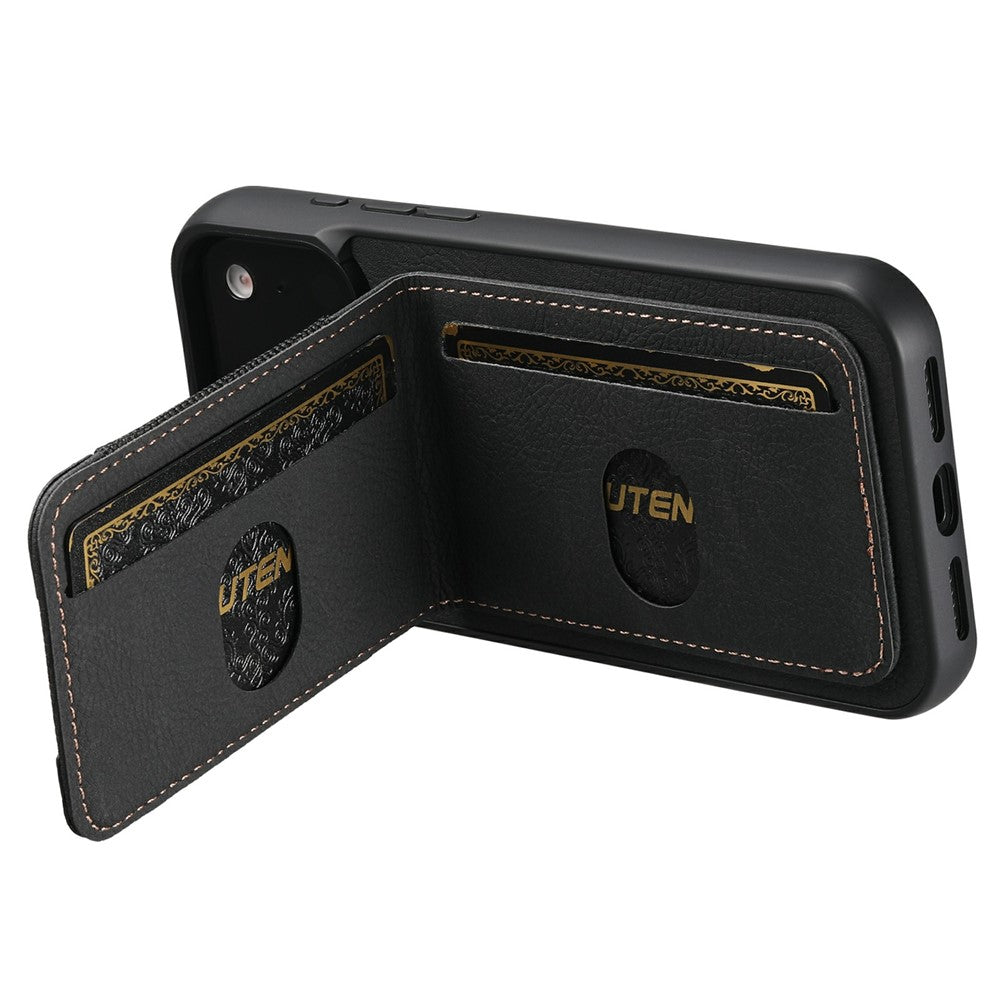 SUTENI H03 For iPhone 17 Pro Max Case Card Holder Kickstand Litchi Texture Leather + TPU Phone Cover - Black