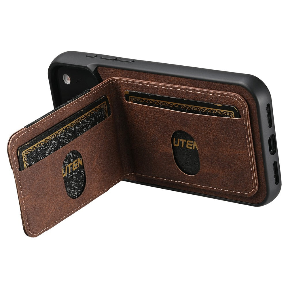SUTENI H03 For iPhone 17 Pro Max Case Card Holder Kickstand Litchi Texture Leather + TPU Phone Cover - Brown