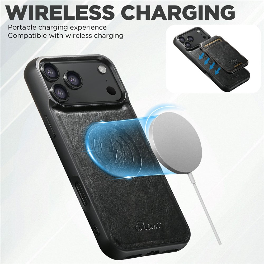 SUTENI H15 For iPhone 17 Pro Max Case Compatible with MagSafe Detachable Card Holder Phone Cover - Black