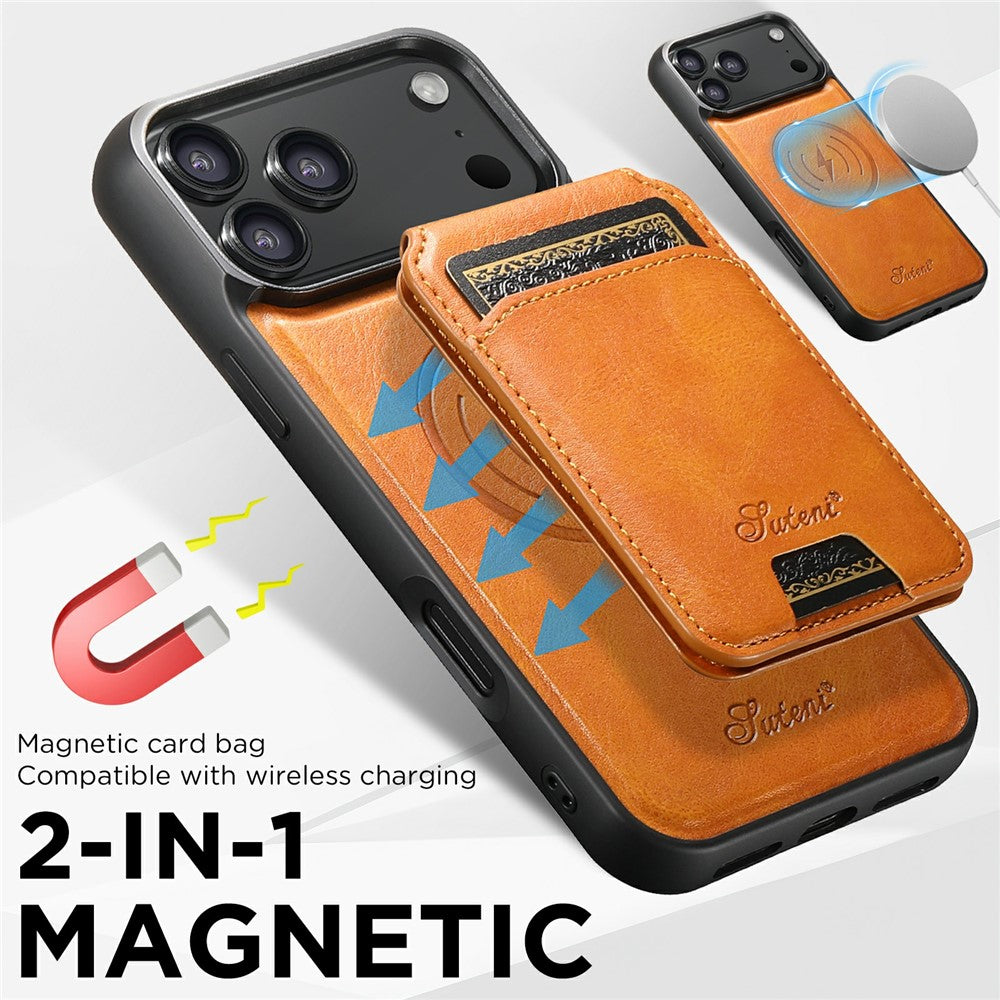 SUTENI H15 For iPhone 17 Pro Max Case Compatible with MagSafe Detachable Card Holder Phone Cover - Khaki