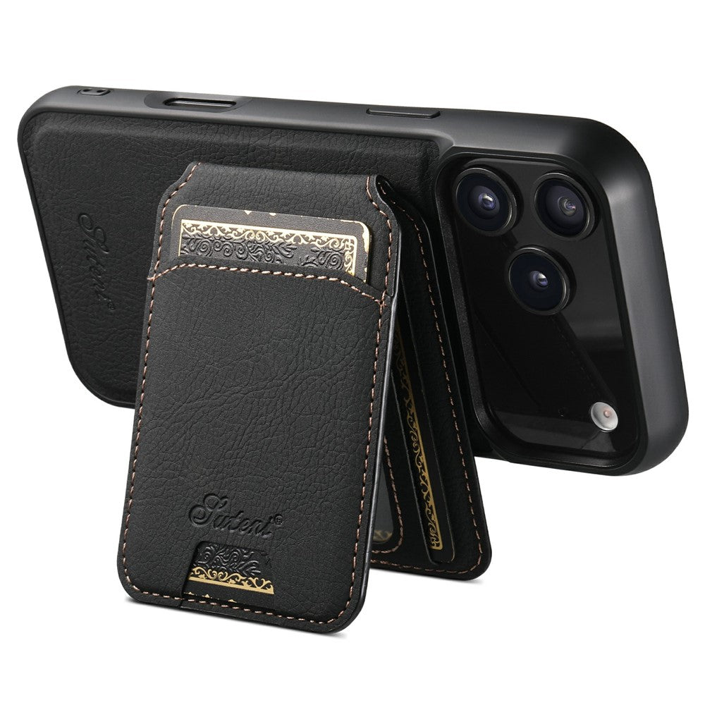 SUTENI H16 For iPhone 17 Pro Max Case Compatible with MagSafe Kickstand Phone Cover Detachable Card Holder - Black