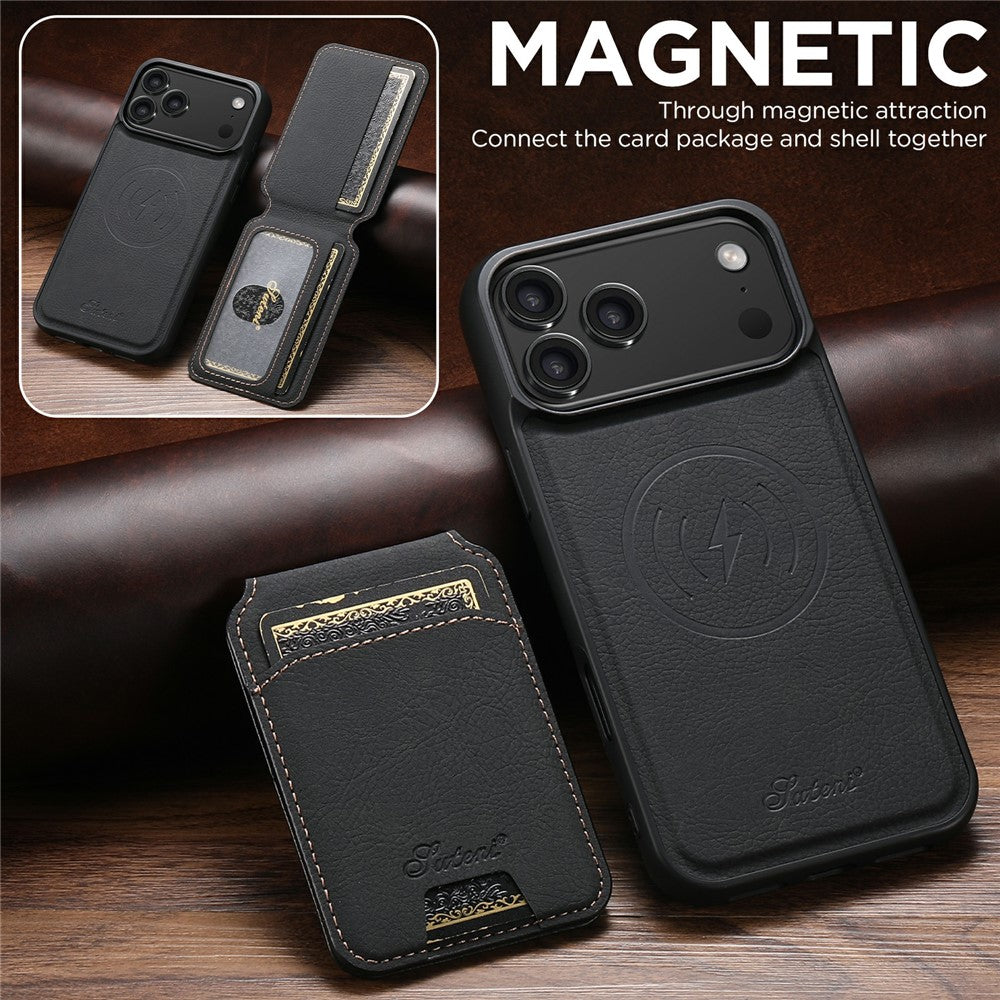 SUTENI H16 For iPhone 17 Pro Max Case Compatible with MagSafe Kickstand Phone Cover Detachable Card Holder - Black