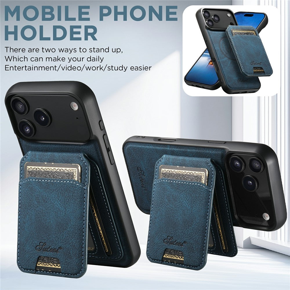 SUTENI H16 For iPhone 17 Pro Max Case Compatible with MagSafe Kickstand Phone Cover Detachable Card Holder - Blue