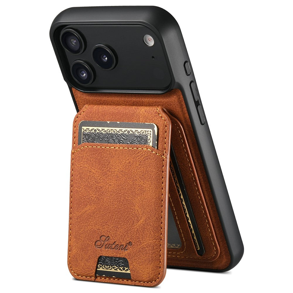 SUTENI H16 For iPhone 17 Pro Max Case Compatible with MagSafe Kickstand Phone Cover Detachable Card Holder - Khaki