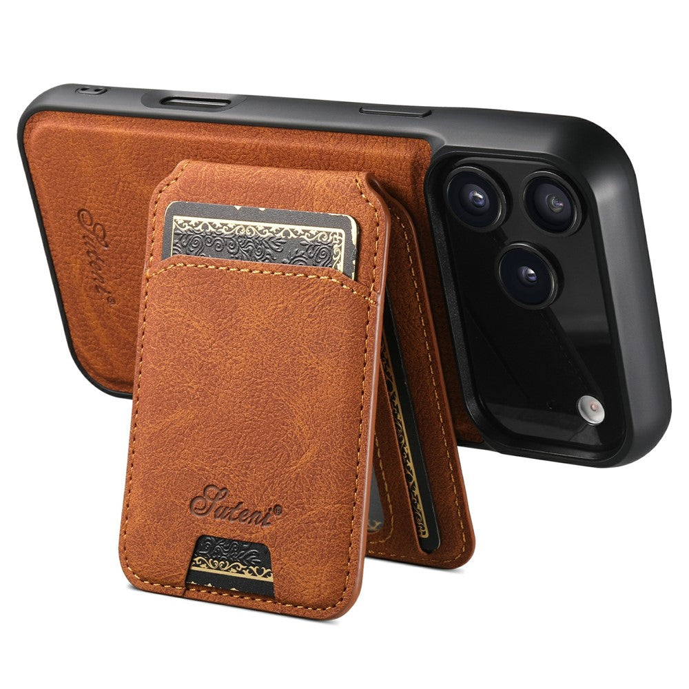 SUTENI H16 For iPhone 17 Pro Max Case Compatible with MagSafe Kickstand Phone Cover Detachable Card Holder - Khaki