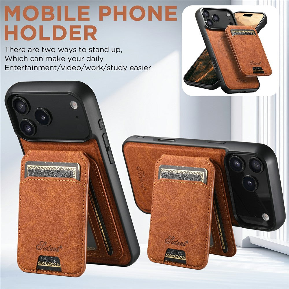 SUTENI H16 For iPhone 17 Pro Max Case Compatible with MagSafe Kickstand Phone Cover Detachable Card Holder - Khaki