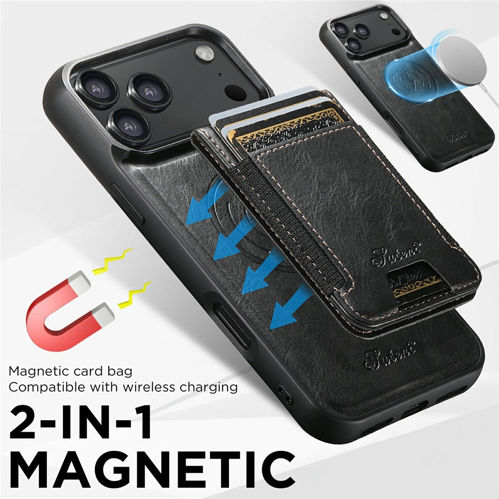 SUTENI For iPhone 17 Pro Max Case Compatible with MagSafe Card Holder Kickstand Phone Cover - Black