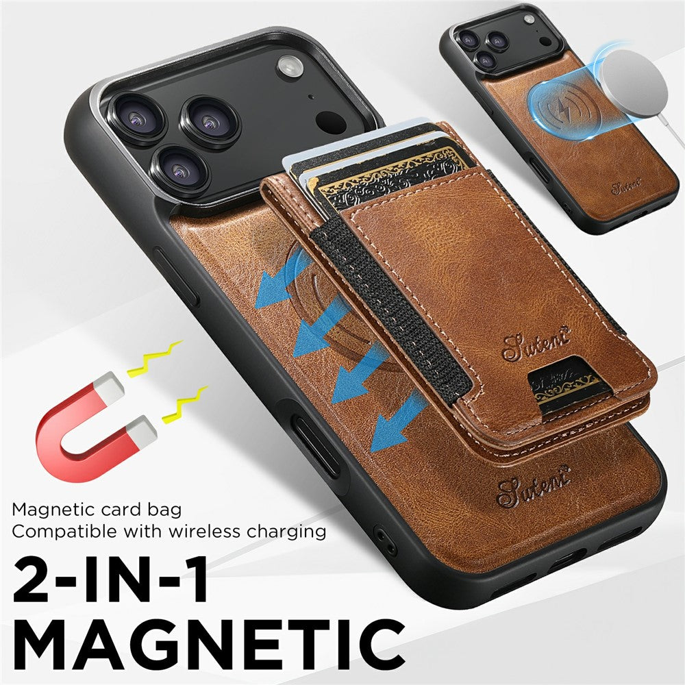 SUTENI For iPhone 17 Pro Max Case Compatible with MagSafe Card Holder Kickstand Phone Cover - Brown