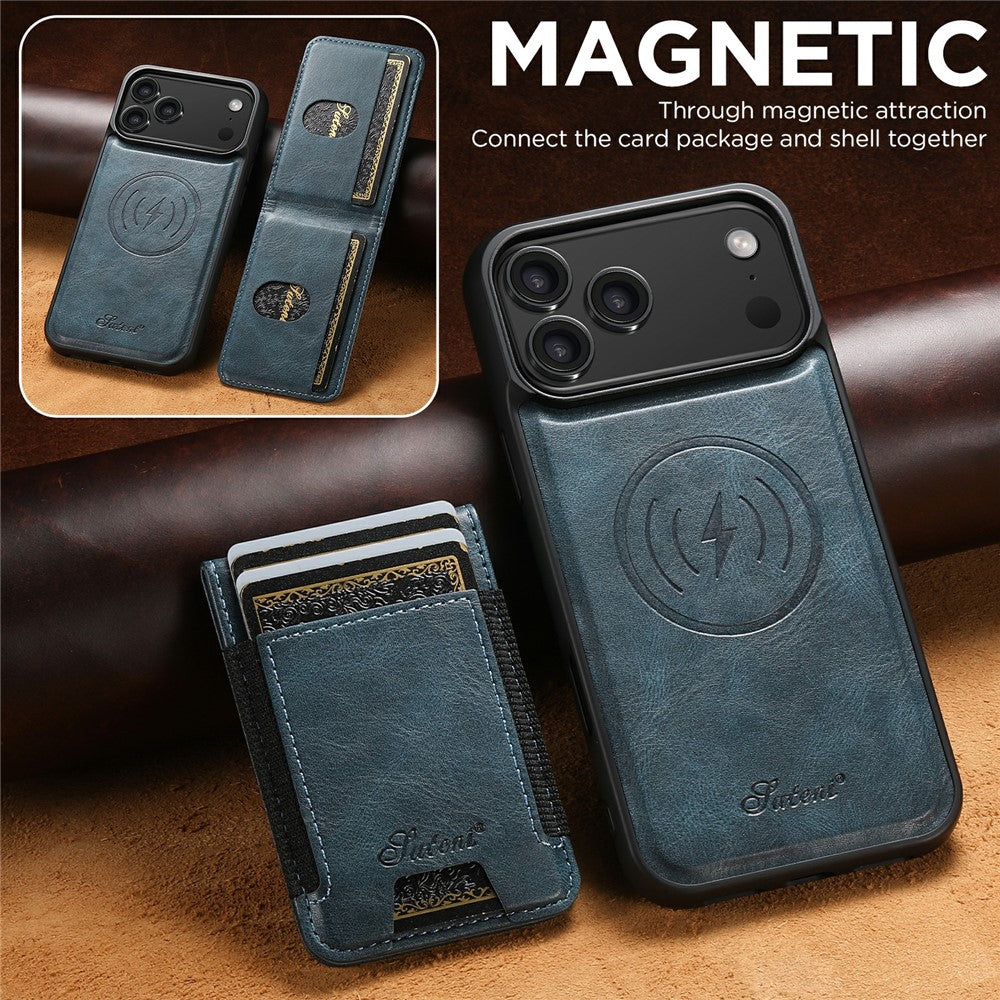 SUTENI For iPhone 17 Pro Max Case Compatible with MagSafe Card Holder Kickstand Phone Cover - Blue
