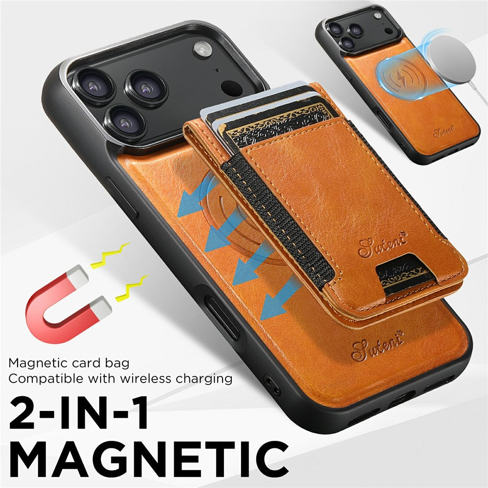SUTENI For iPhone 17 Pro Max Case Compatible with MagSafe Card Holder Kickstand Phone Cover - Khaki